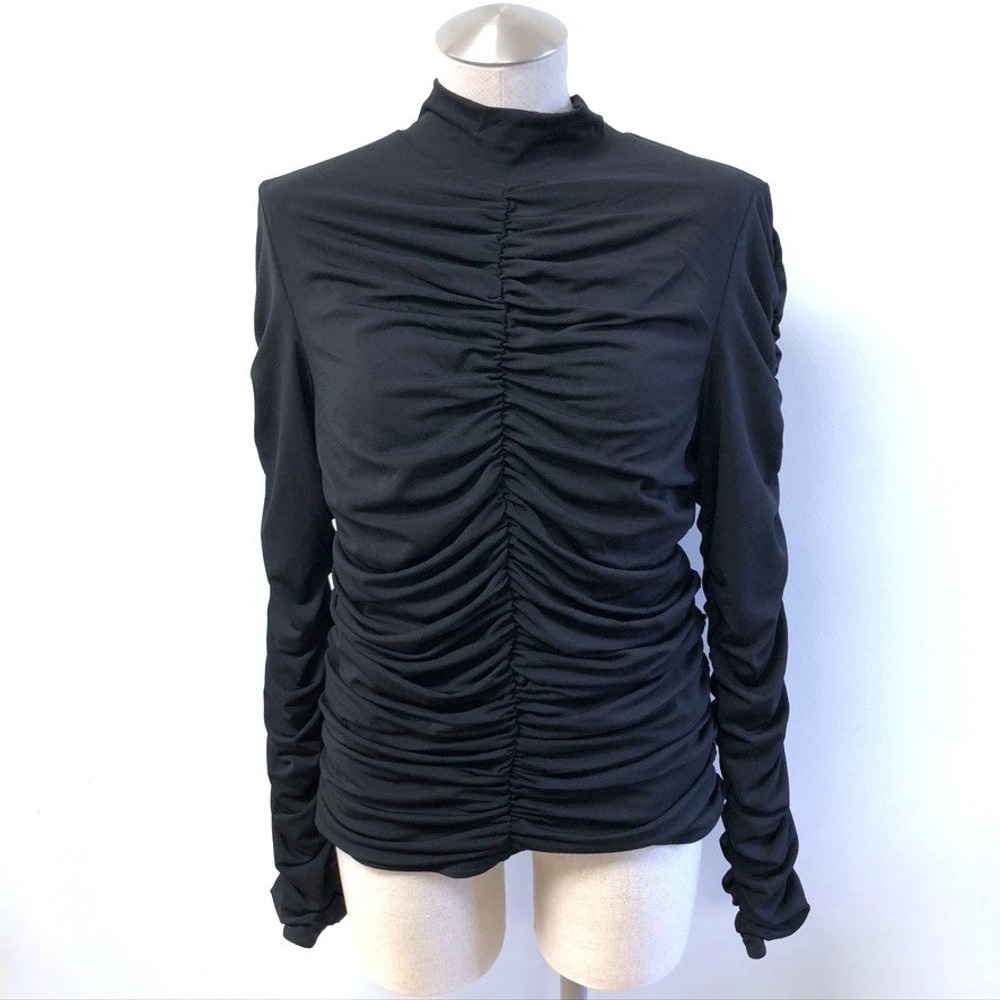 AS by‎ DF Ruched Top Womens XL Adult Black Mock Neck Long Sleeve Going Out